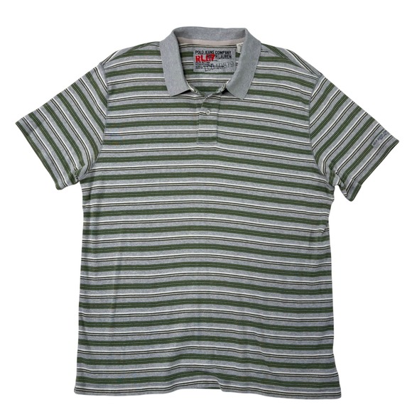 Polo Jeans Company Ralph Lauren Striped Polo Shirt Gray Green Mens XL - Picture 1 of 10